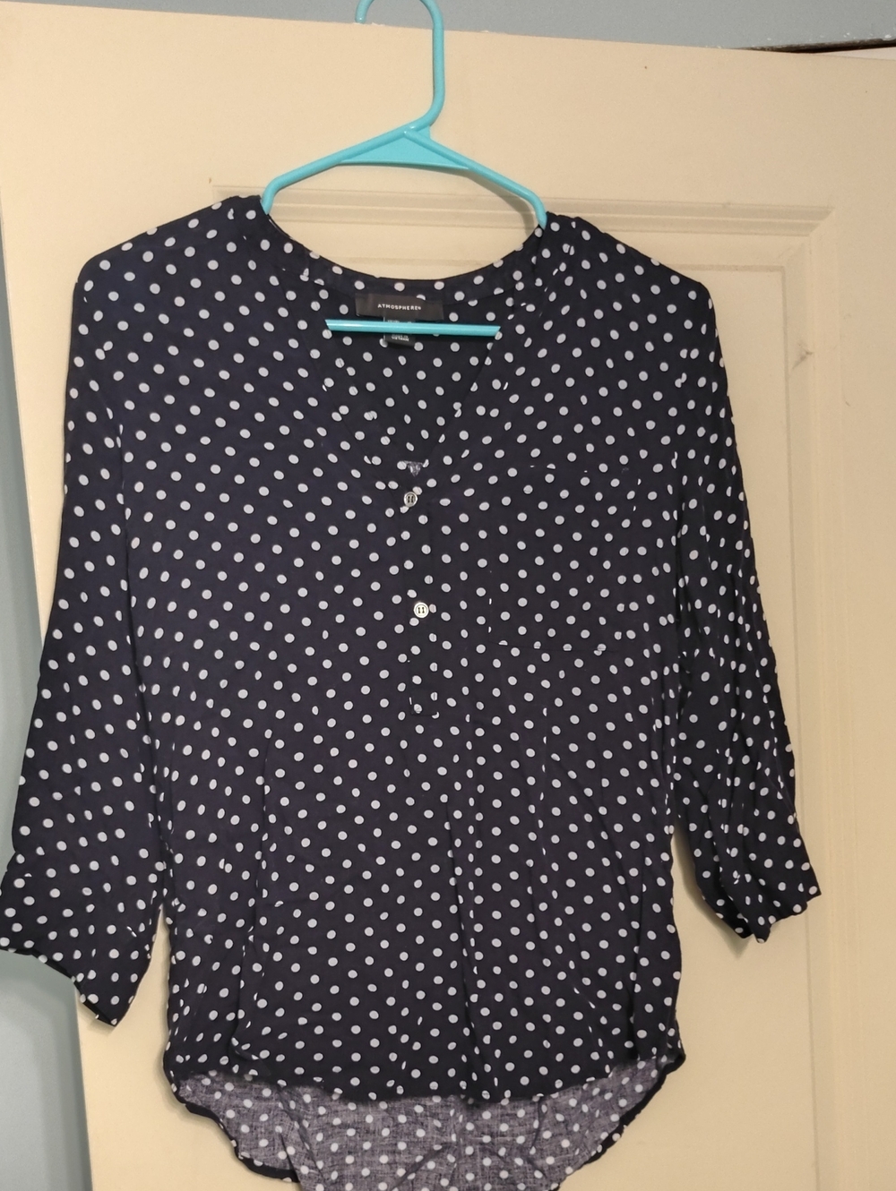 Atmosphere Navy and White Polka Dot Button-Down Blouse